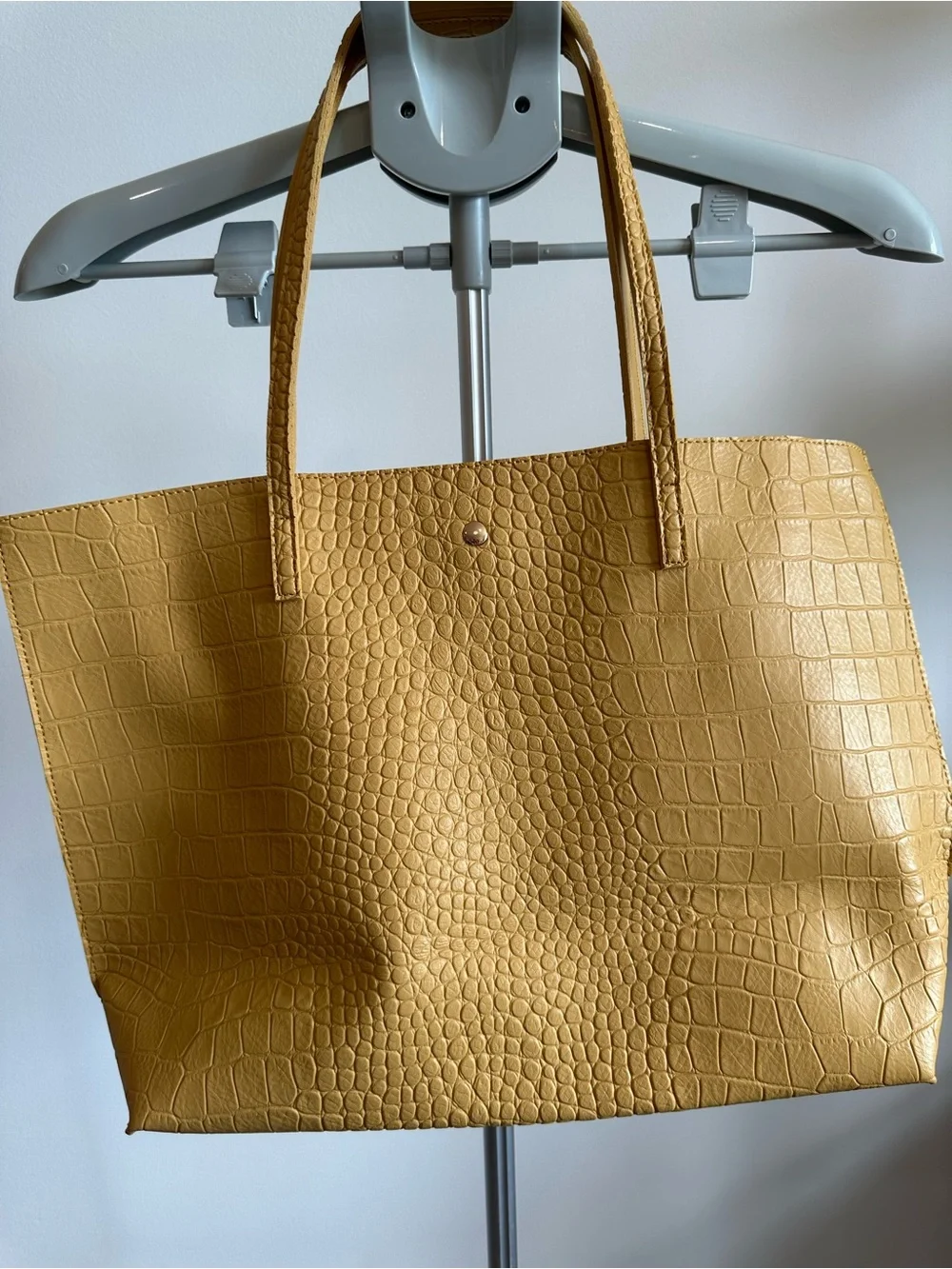 Croc-Embossed Mustard Tote Bag with Double Straps - Picture 9 of 9